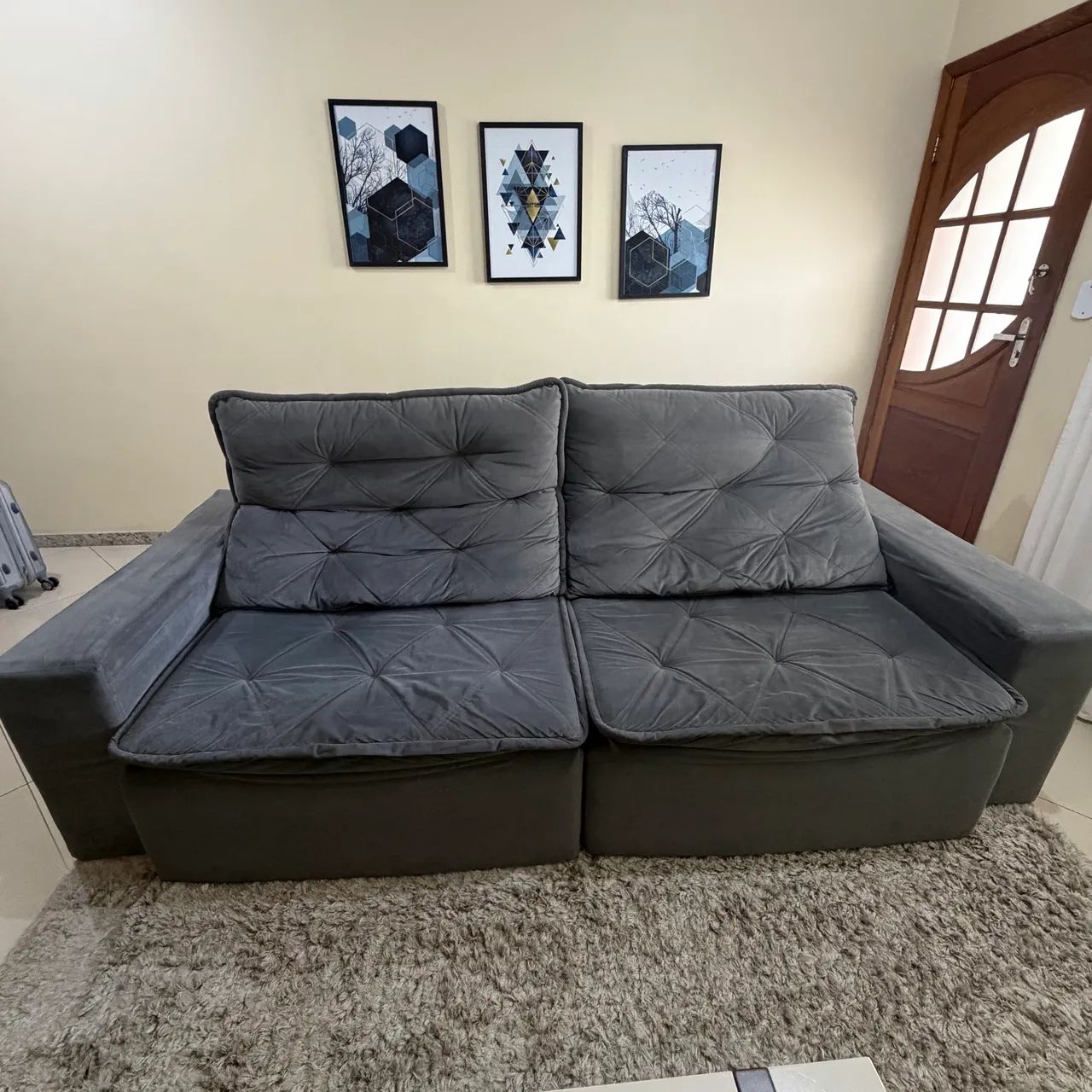 Sofá Retrátil Suede Cinza 2,5m 