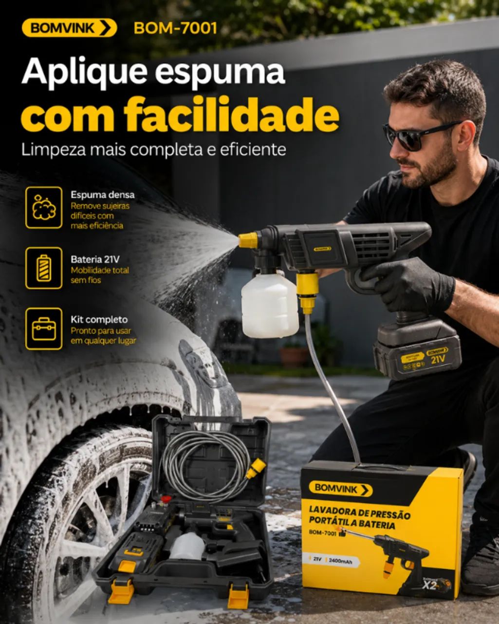Lavadora Pressão Portátil 21V Sem Fio para Carro Bomvink BOM-7001 - Foto 4