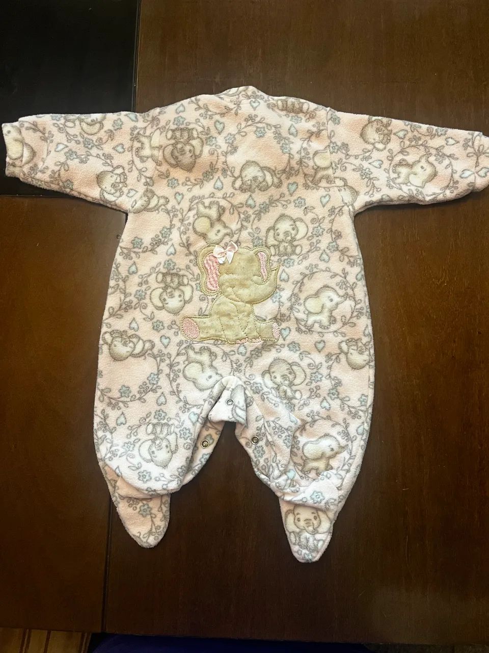 Macacão em Fleece Elefante bebê menina RN 
