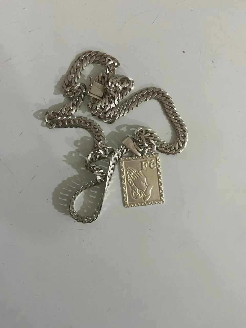 Cordão prata 925 duplo elo 8mm e pingente 950