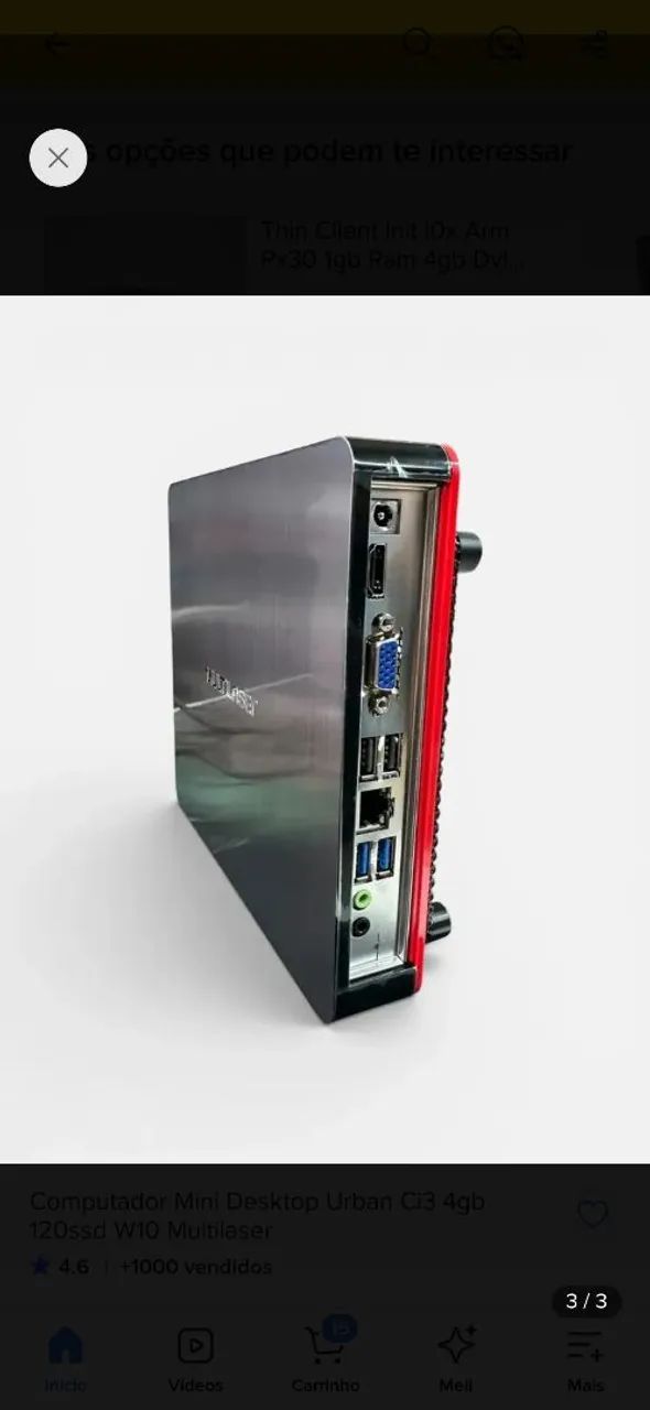 Mini pc I3 urban ci3 4gb 128gb ssd