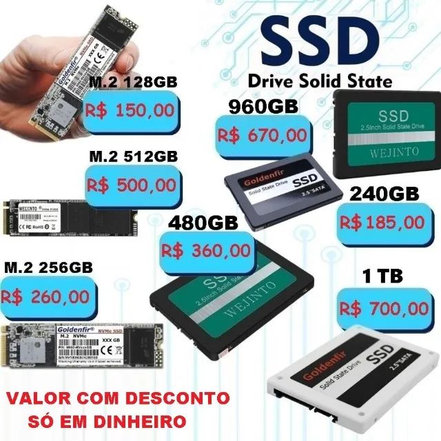 SSD 240GB 512GB 1TB Desconto Só no Dinheiro, No Pix é Mais Caro