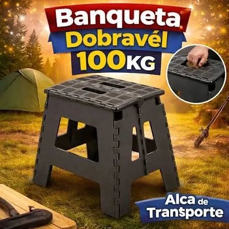 Banquinho Portátil Dobrável Banqueta Até 100kg Alça de Transporte PP Reforçado 