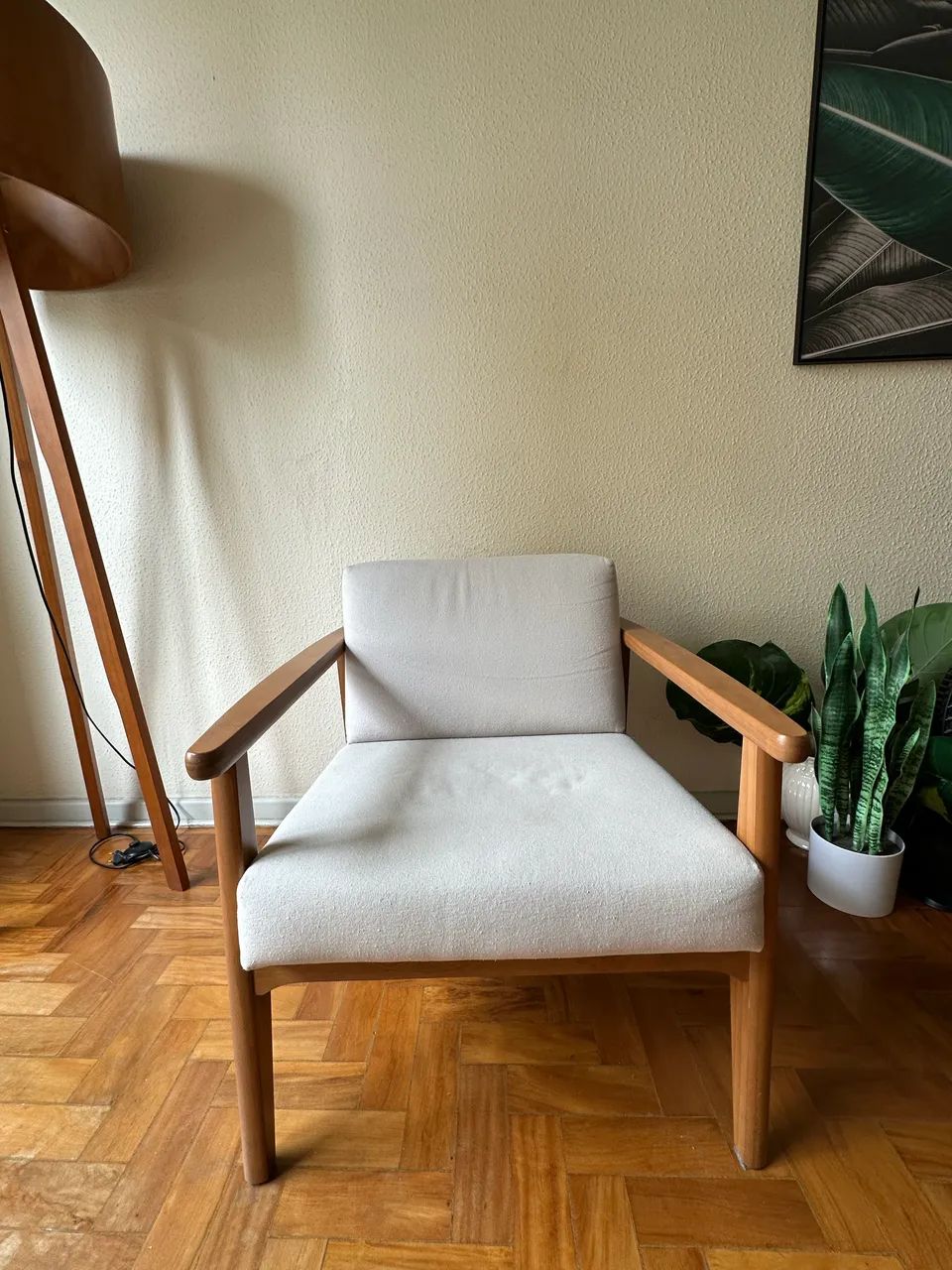 Living room chairs - wood and linen