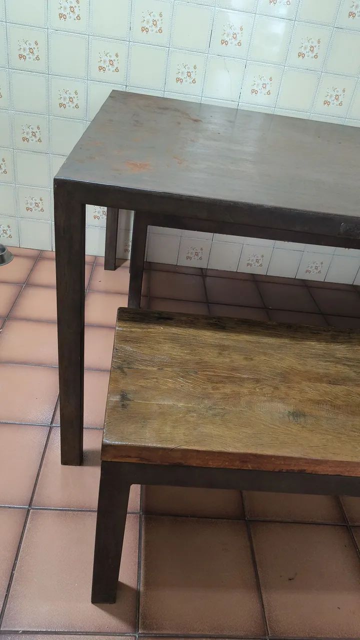Mesa Ferro e Madeira Com 2 Bancos  - Foto 4