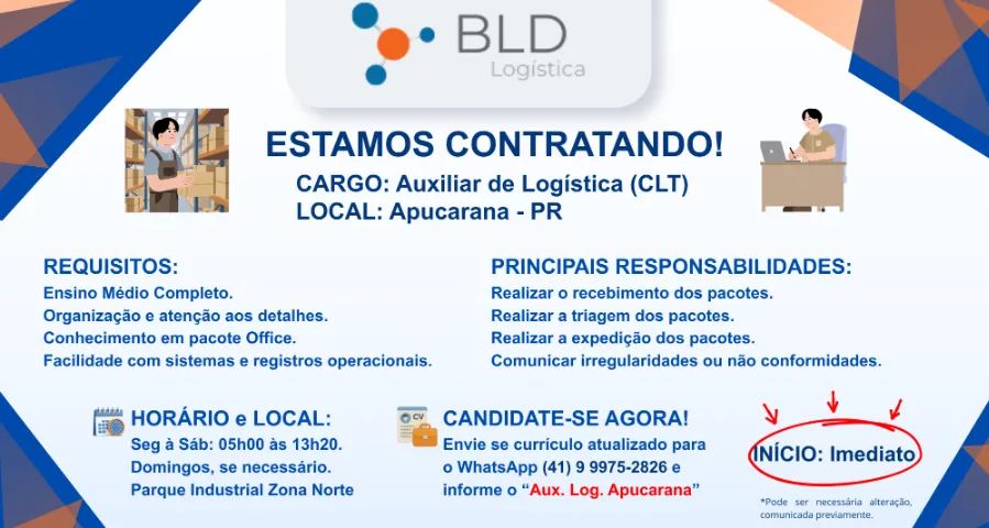 AUXILIAR DE LOGÍSTICA - Apucarana/PR