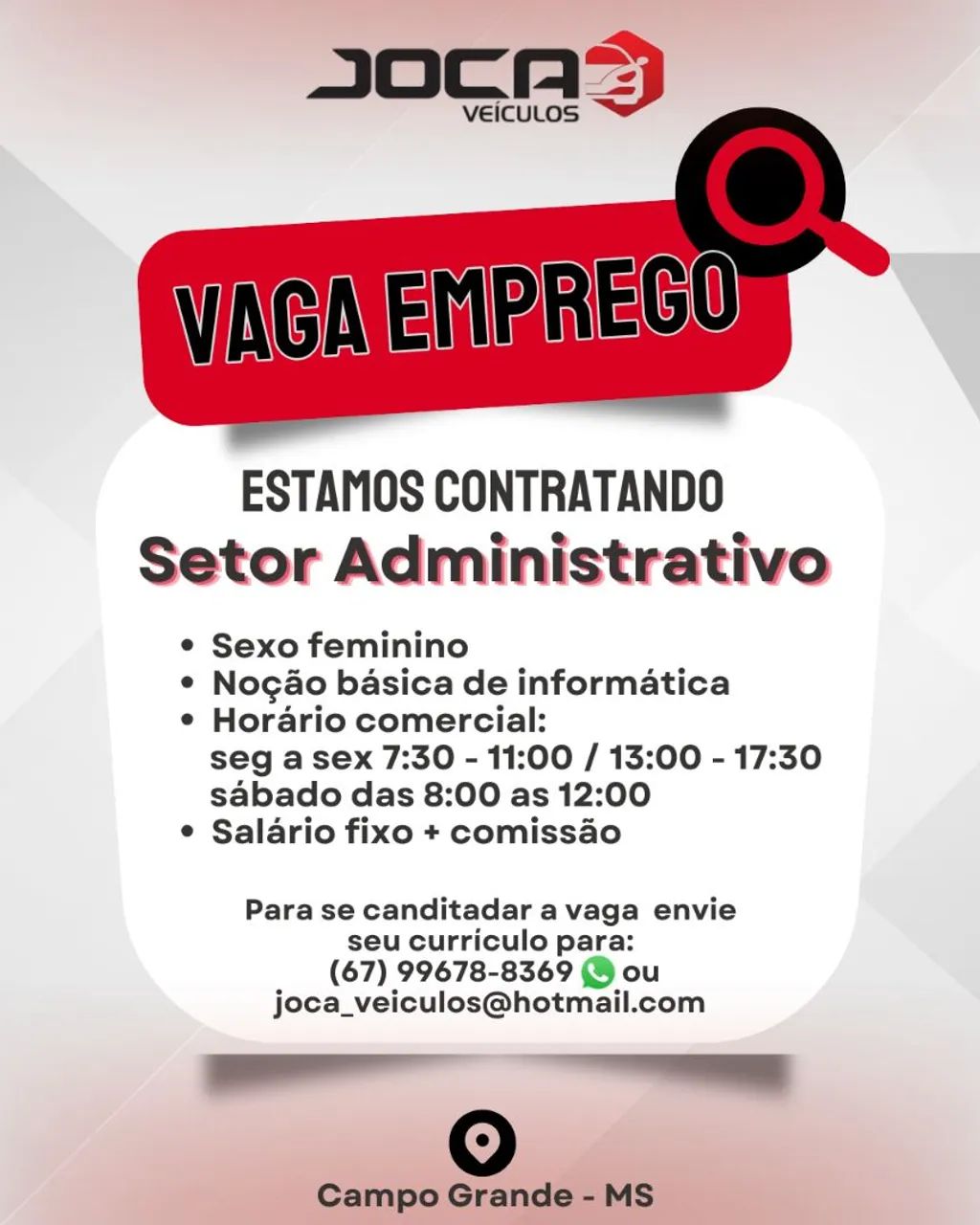 Vaga para setor administrativo 