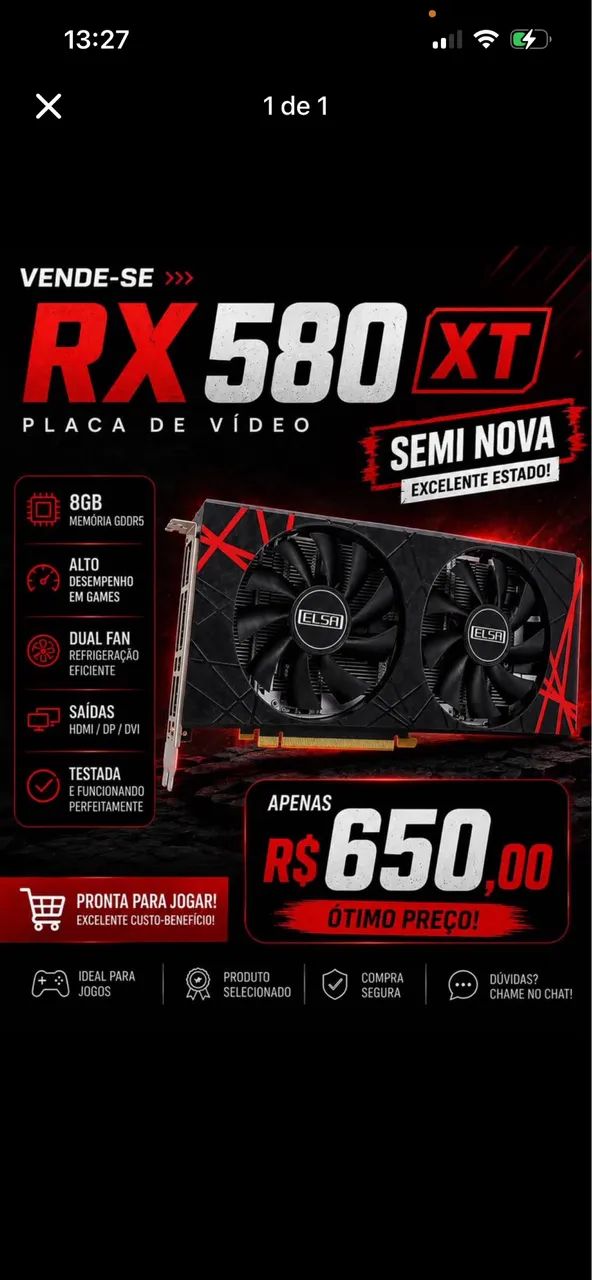 Placa de vídeo Rx 580 XT