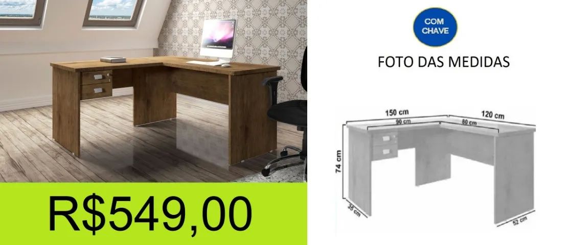 escrivaninha - em L  - compre hoje e receba em até 72 horas  - Foto 2