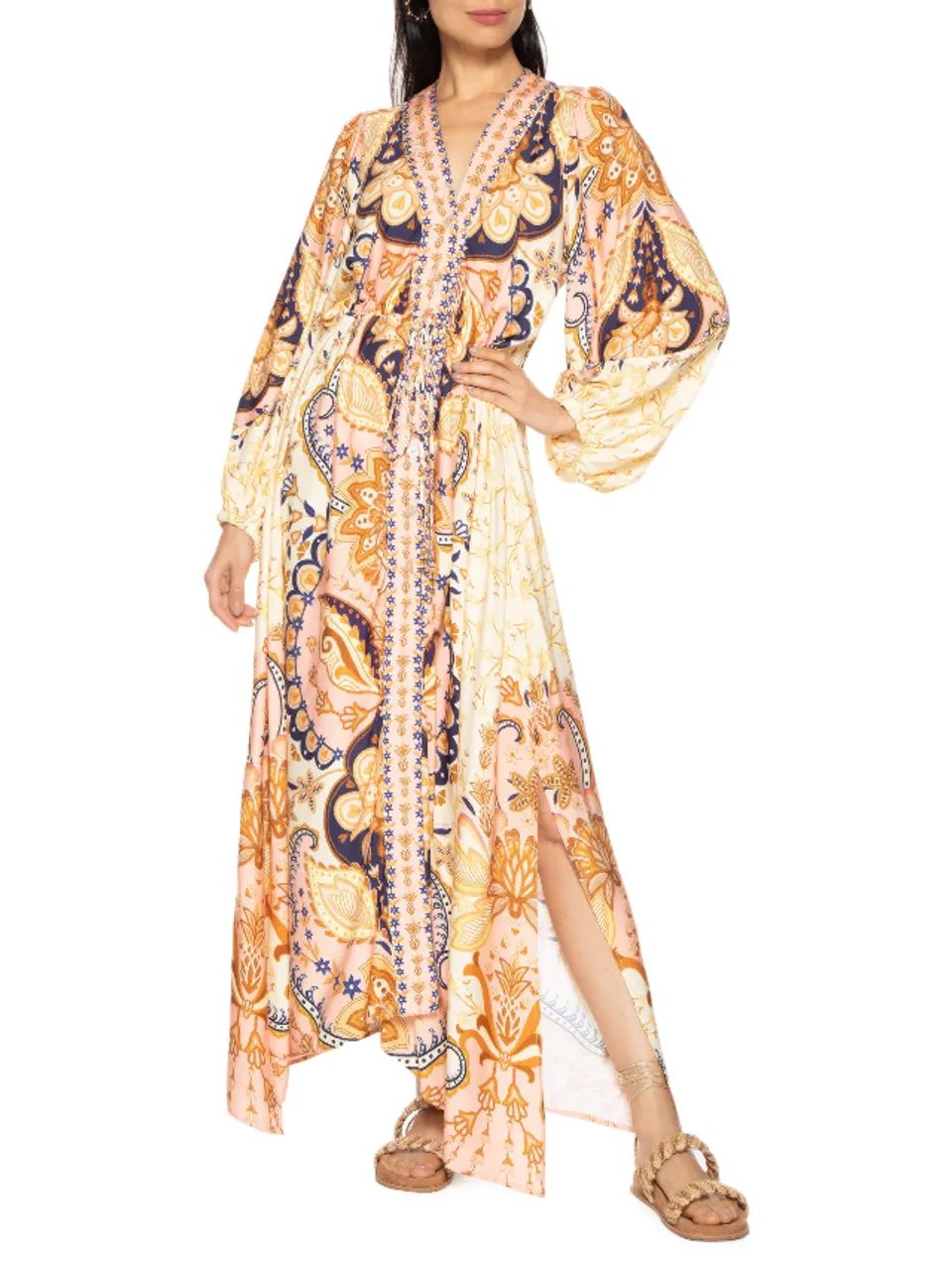 vestido farm maxi kimono estampado 