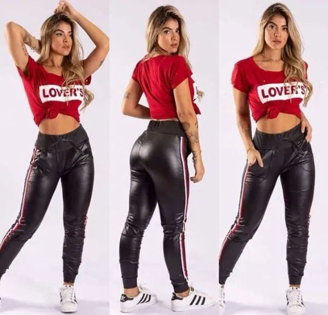 Calça cirrê jogger com bolsos e listras lateral feminina
