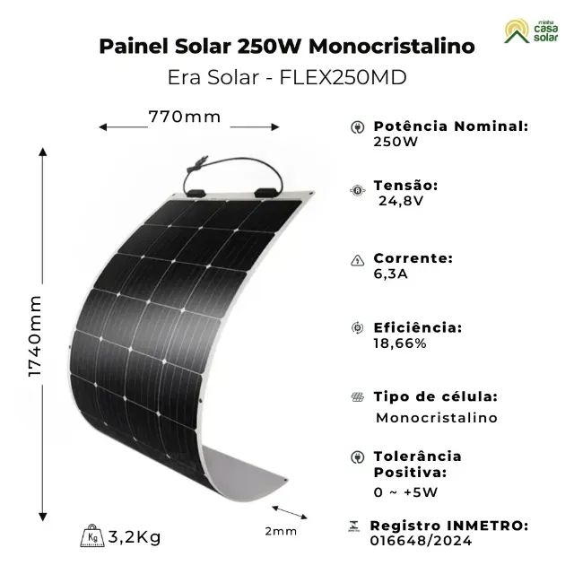3 Unidades Painel Solar Flexível 250W Monocristalino ERA Solar - FLEX250MD - Foto 4