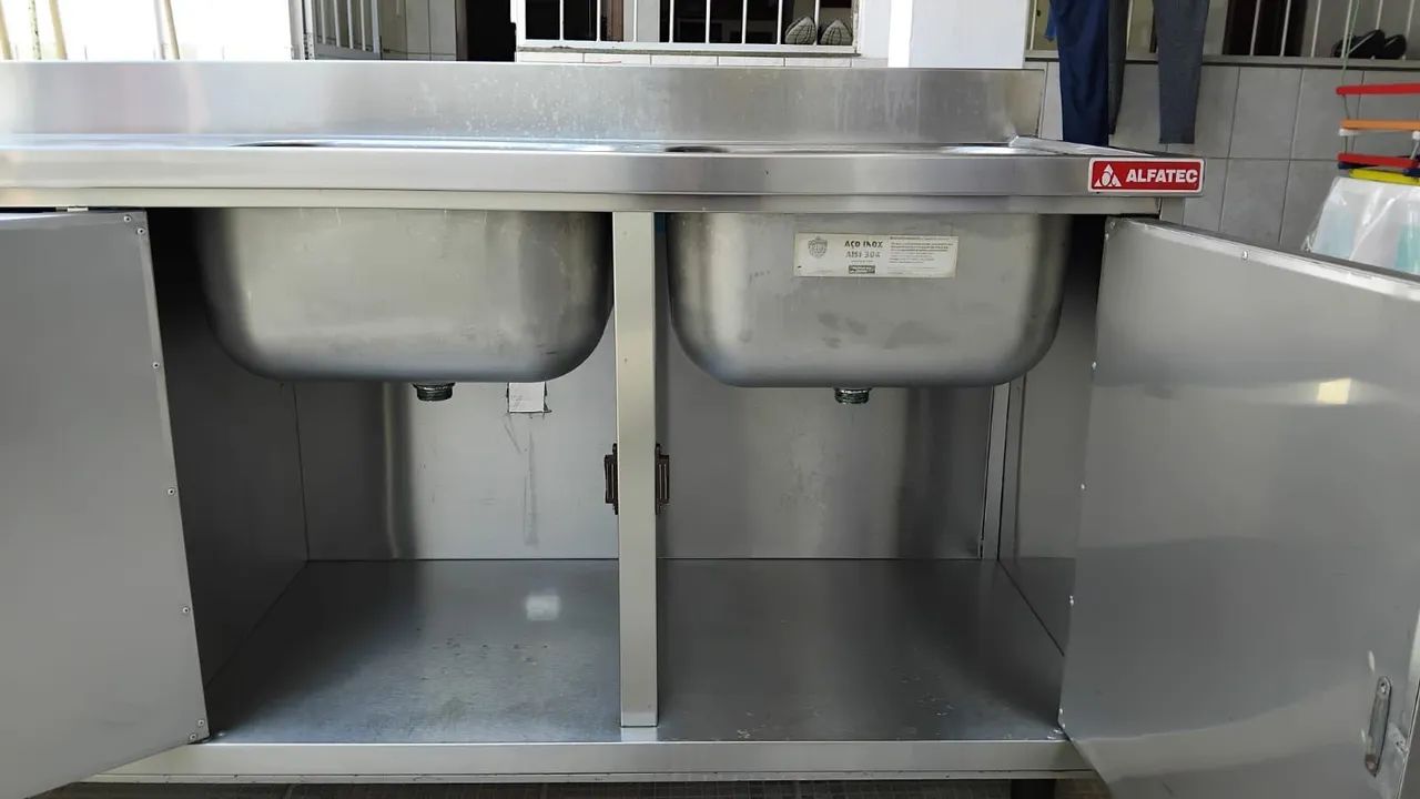 Balcão aço inox com 02 cubas e 02 gavetas - Alfatec - Foto 5