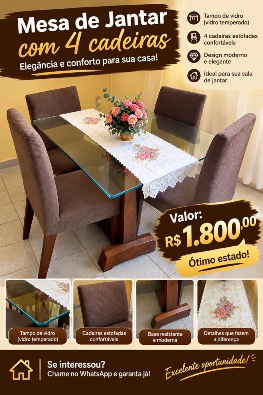 Mesa de jantar 4 cadeira de vidro  - Foto 2