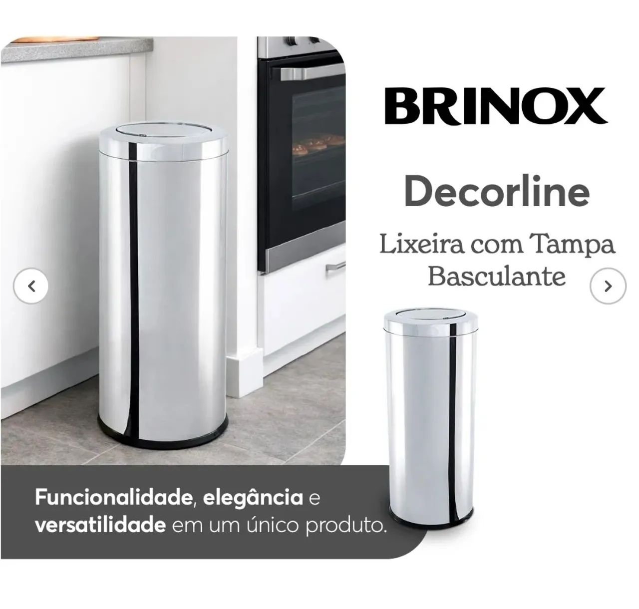 Lixeira de Inox com Tampa Basculante 16 Litros Martinazzo, Cromado - Foto 2