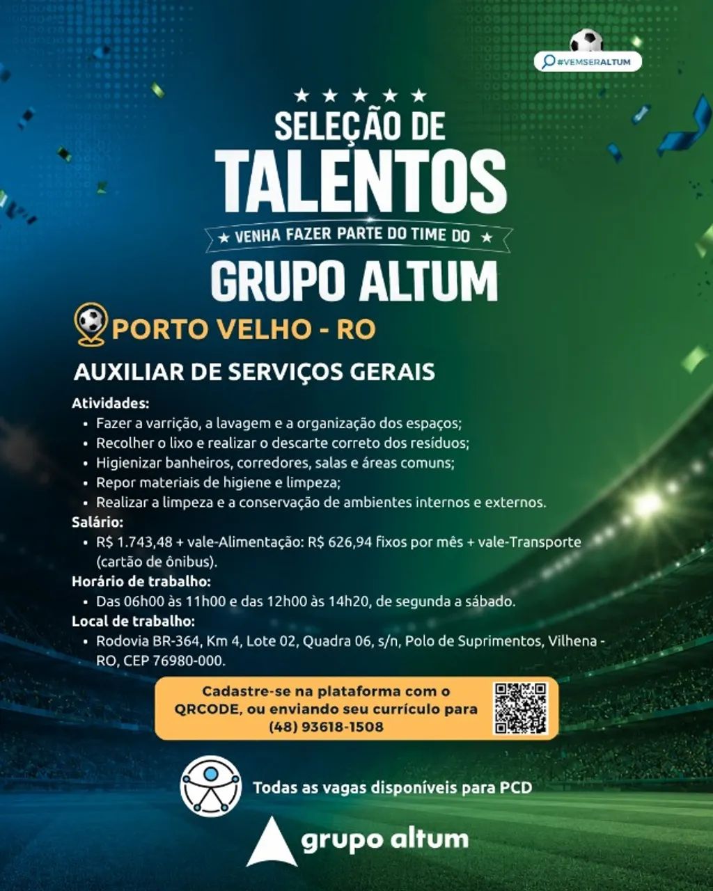 Auxiliar de serviços gerais - Vilhena/Ro