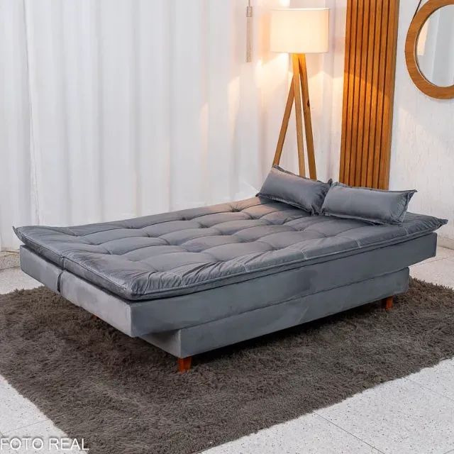 Sofa Cama Premium Veludo Cinza 1,80m. Pronta Entrega. 0302 - Foto 4