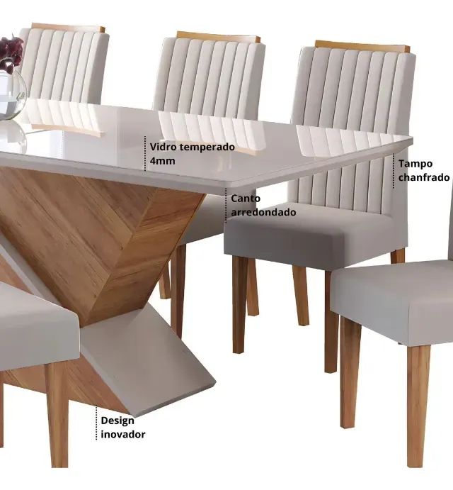 Mesa de Jantar Grande com Tampo de Vidro (8 Lugares) - Foto 2