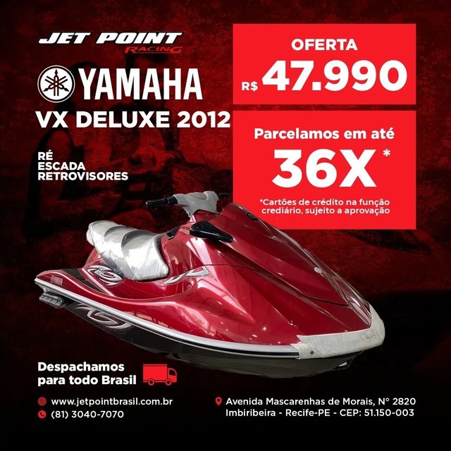 JET SKI YAMAHA VX DELUXE 2012, 3 Lugares, Motor 1100cc, Parcelamos 36x Barcos e aeronaves