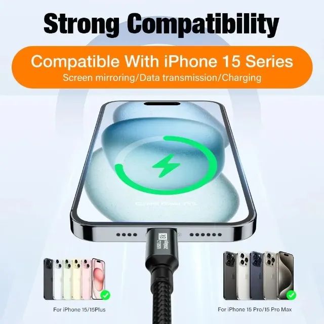 Cabo de carregamento rápido PD100W USB 3.2 Tipo C para Tipo-C ThunderBolt 3 iPhone 15 Pro  - Foto 5