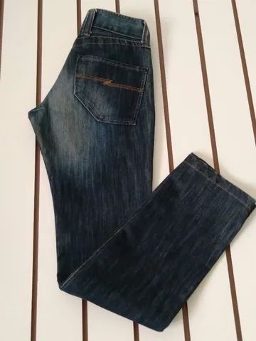 Calça jeans feminina tradicional reta com desbotado e customizada  - Foto 5