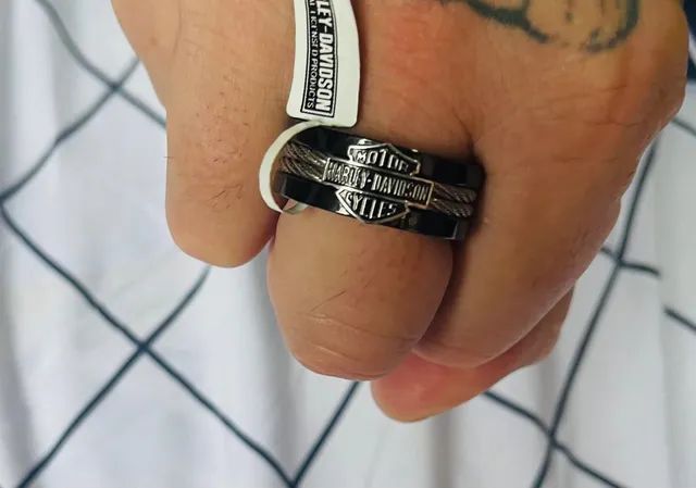 Anel de Aço Preto e com cabos Harley Davidson Original Novo 