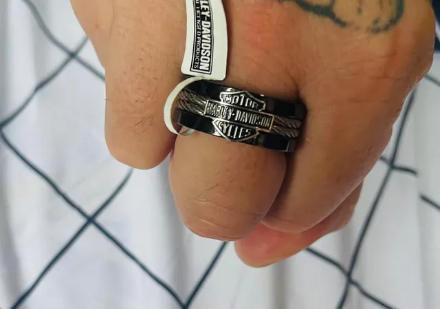 Anel de Aço Preto e com cabos Harley Davidson Original Novo 