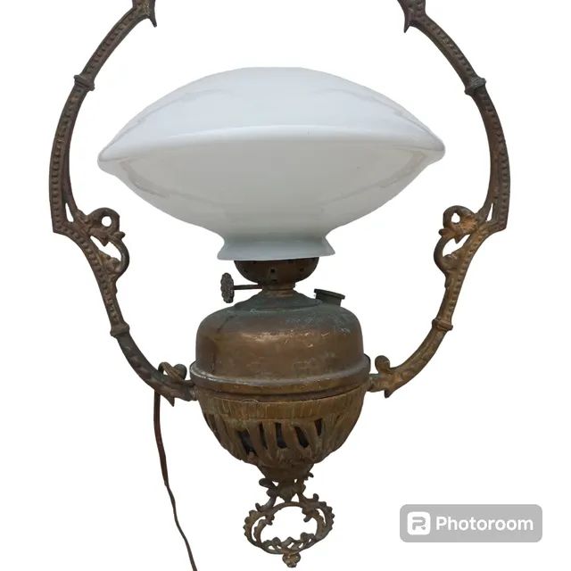 lustre de teto antigo de bronze com cúpula de opalina - Foto 5