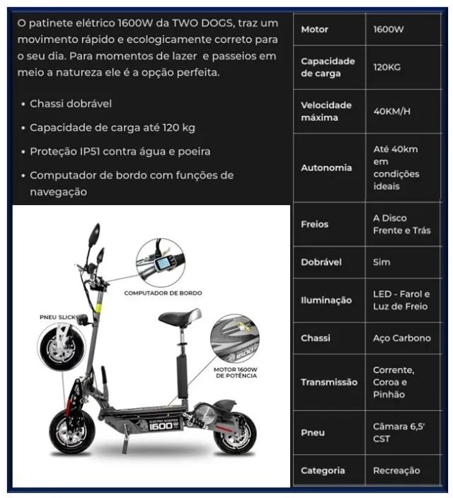Patinete elétrico Two Dogs 1600W - Foto 5