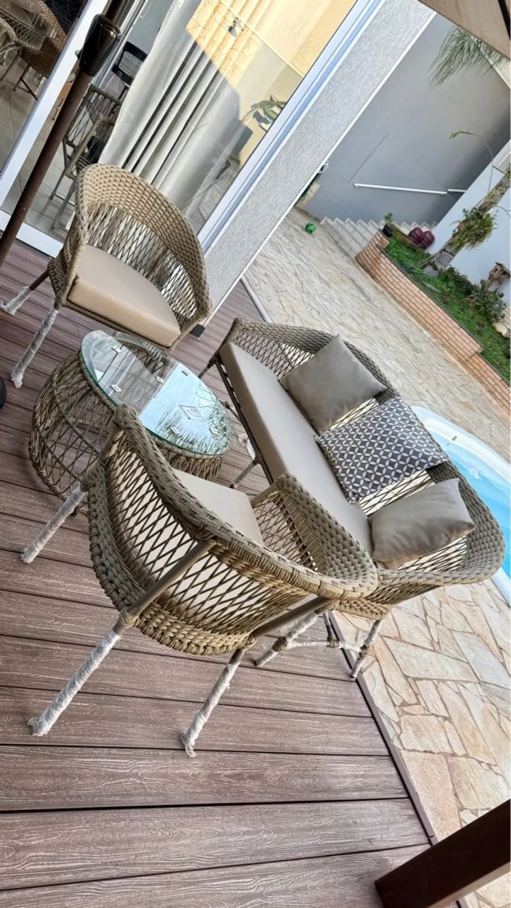 Conjunto de Sofá e Poltronas em tricô 3 pecas 3900,00 Área Externa - Foto 4