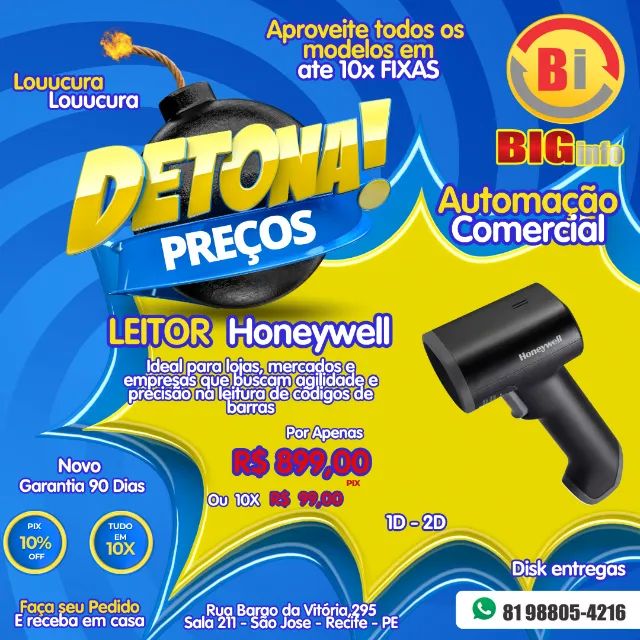 Leitor de Código de Barras Sem Fio Honeywell HH492 QR Code 2D