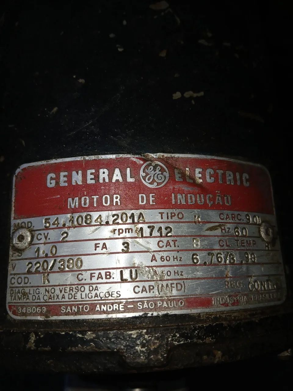 Motor GE 2 cv. Trifasico. Baixa rotação 