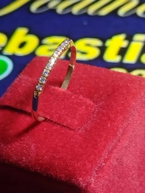 Anel Meia Aliança zircônia 1 mm Ouro 18 Kilates 0.70 Gramas - Foto 4