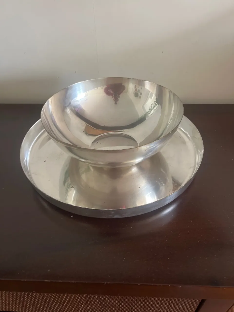 Conjunto de bandeja e bowl de prata 