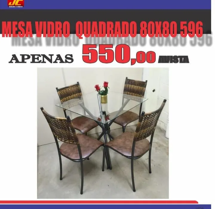 Mesa vidro quadrado 80 cm