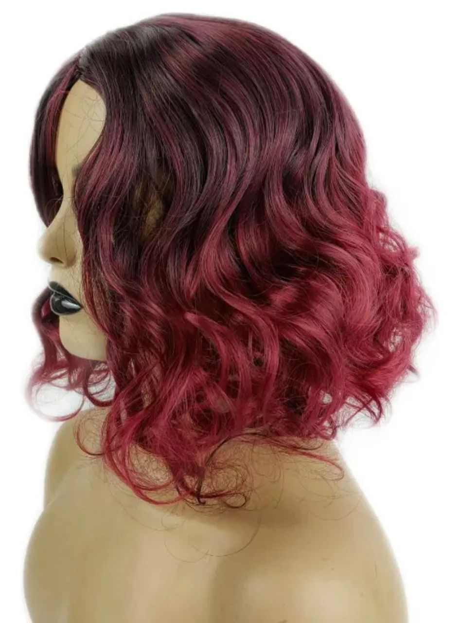 Peruca Vermelho vinho Ondulada Ombré