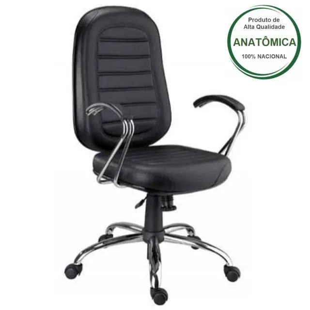 Cadeira Presidente Baixa Preta Base e Braços Cromados Conforto Ergonômica Modelo 30104 - Foto 2