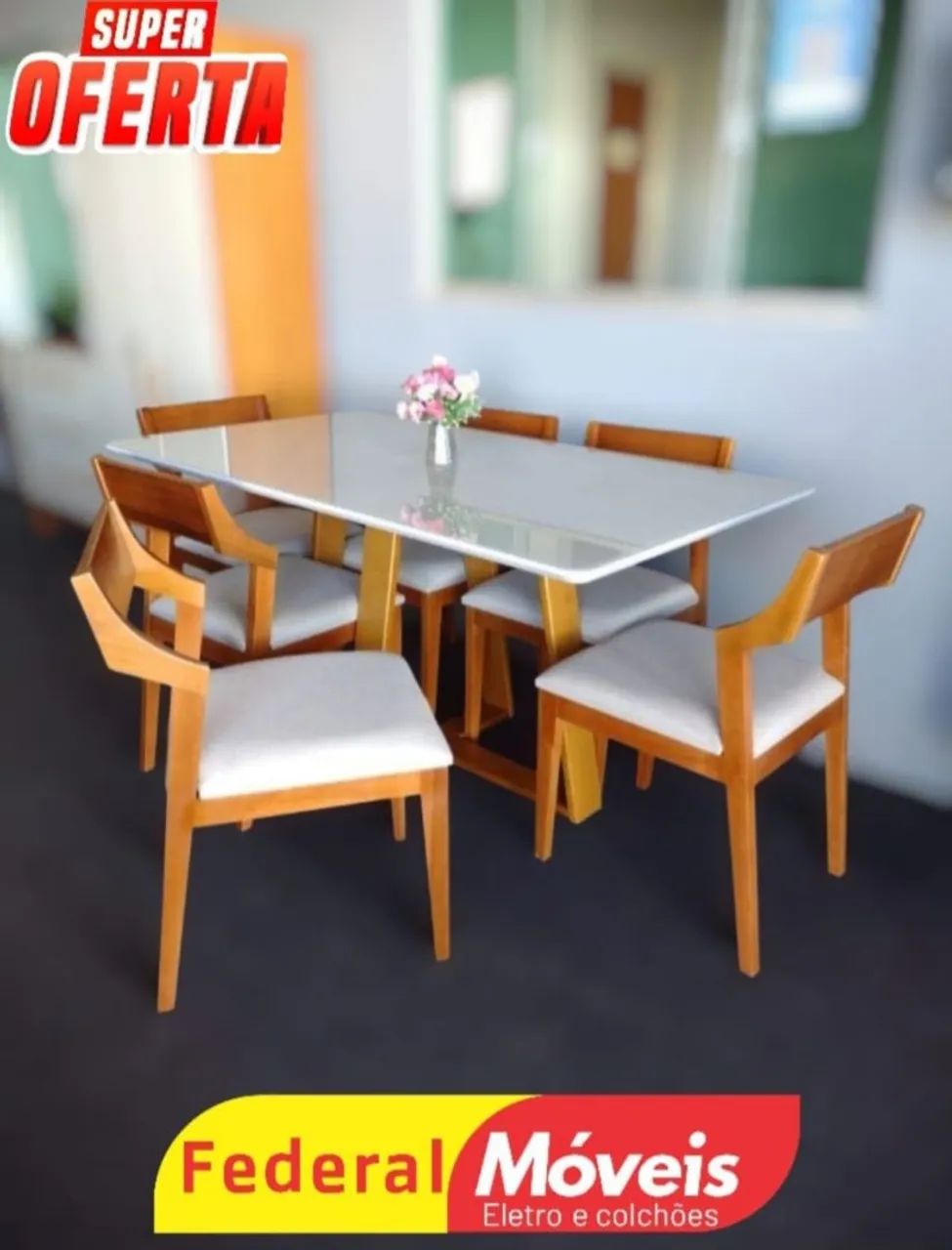 Conjunto de Mesa com 6 Cadeiras 1,60x80cm - Novo,Espaçoso e Elegante!