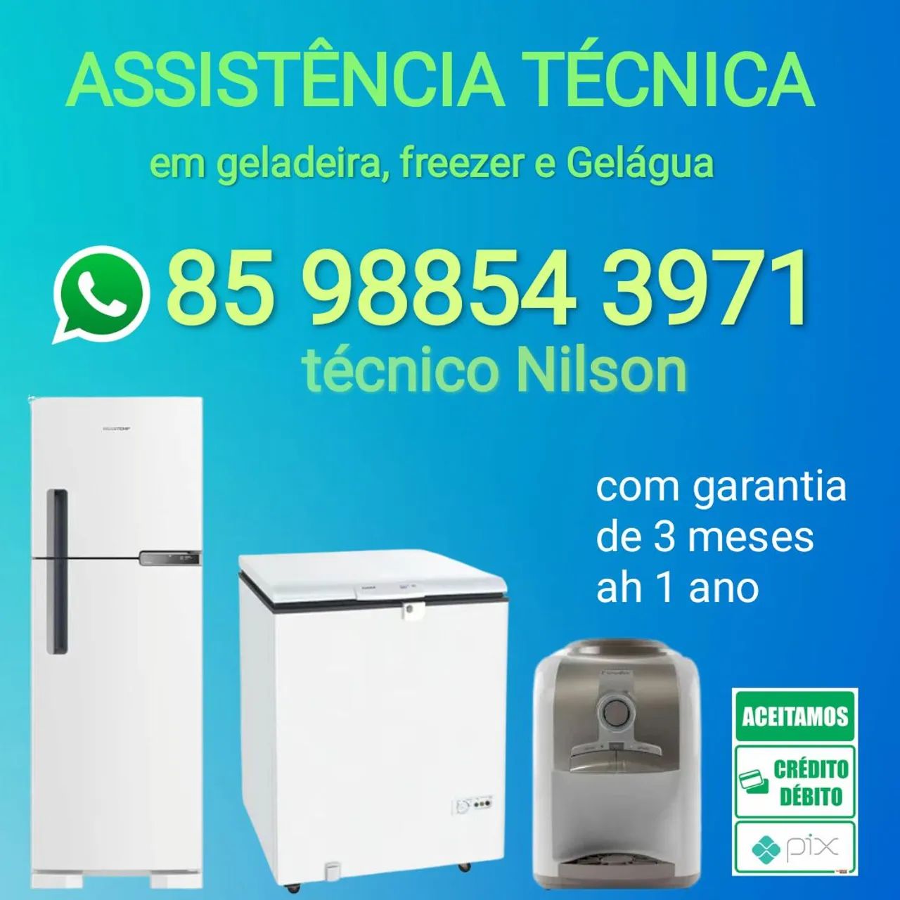 Conserto de geladeira, freezer, frigobar e gelágua 