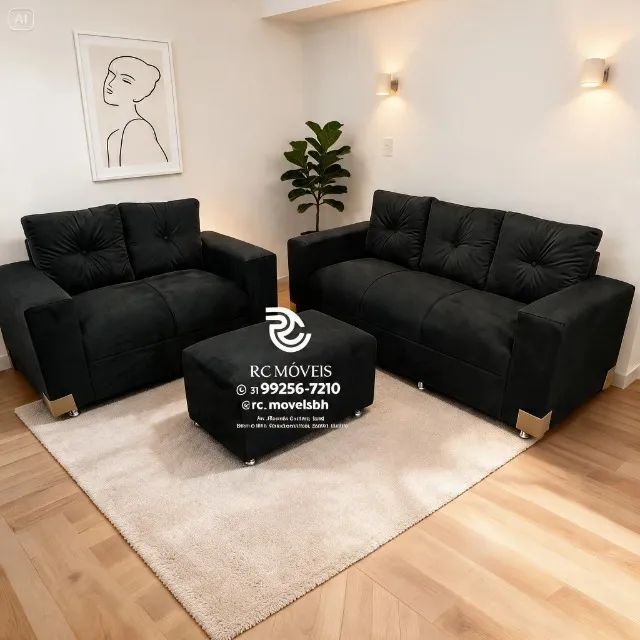 Sofá 2 e 3 Lugares com Puff Suede Grafite D33 Confortável - Foto 5