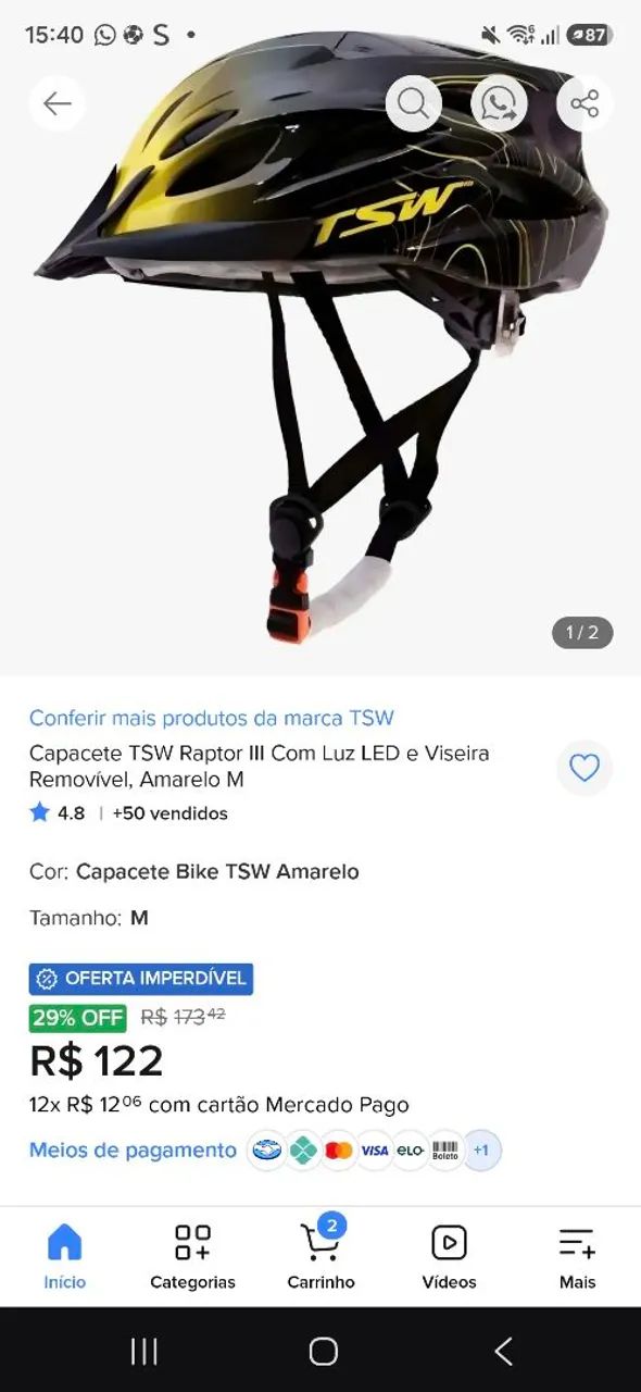 Capacete TSW Raptor Ill Com Luz LED e Viseira Removível, Amarelo G - Foto 6