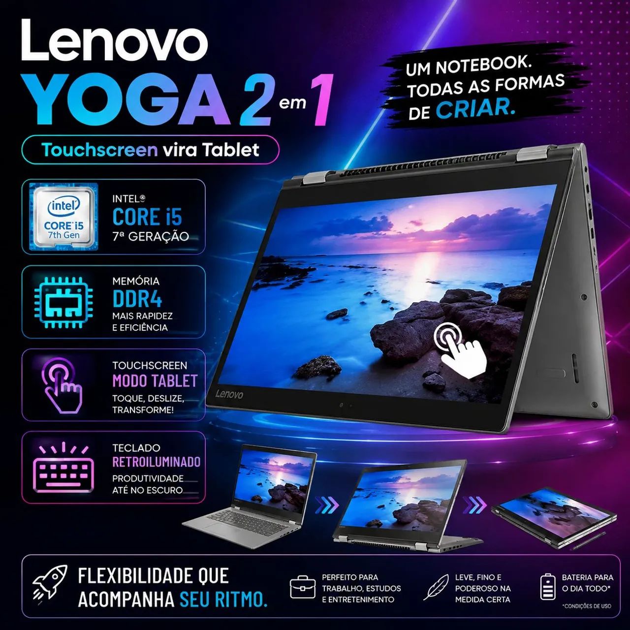 Notebook Lenovo YOGA Touchscreen DDR4 (A pronta entrega)