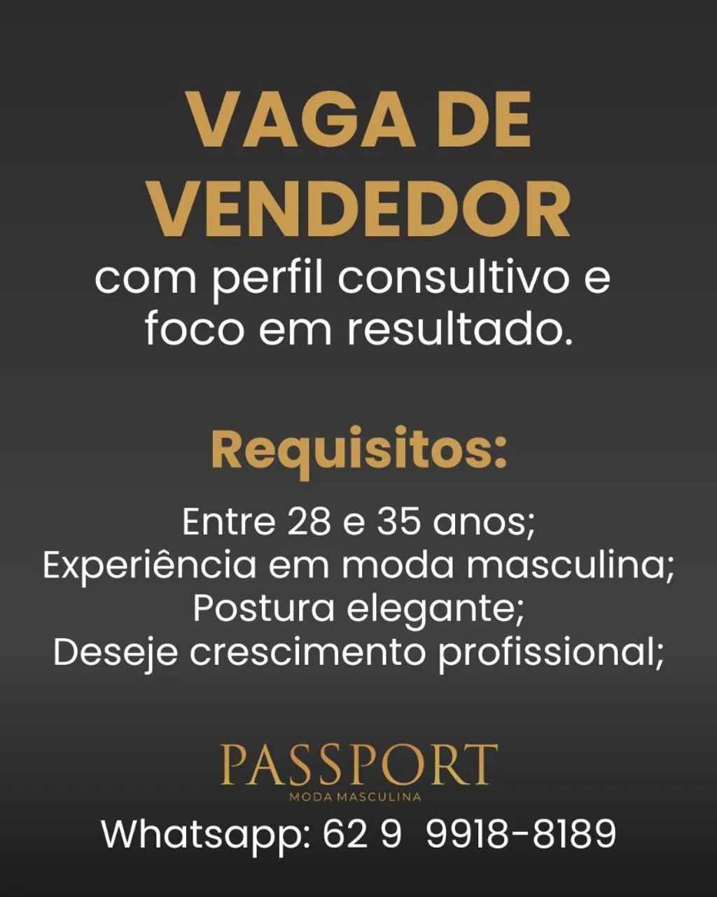VAGA PARA VENDEDOR(A) 