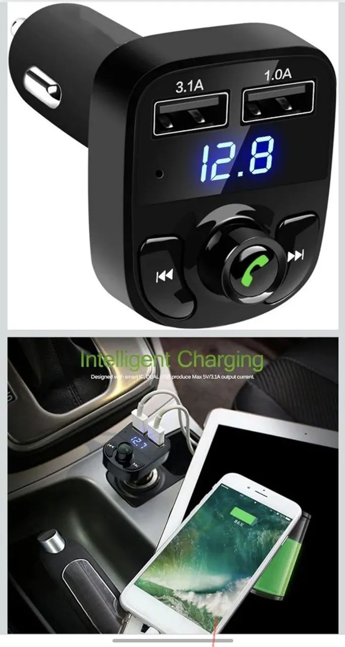 carregador veicular dual usb com mp4