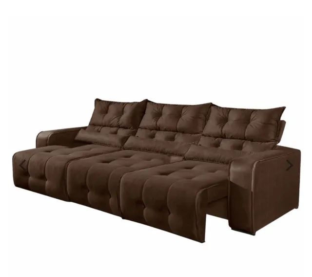 Sofá Retrátil Classic Prime 2,50 m Veludo Marrom - Foto 2