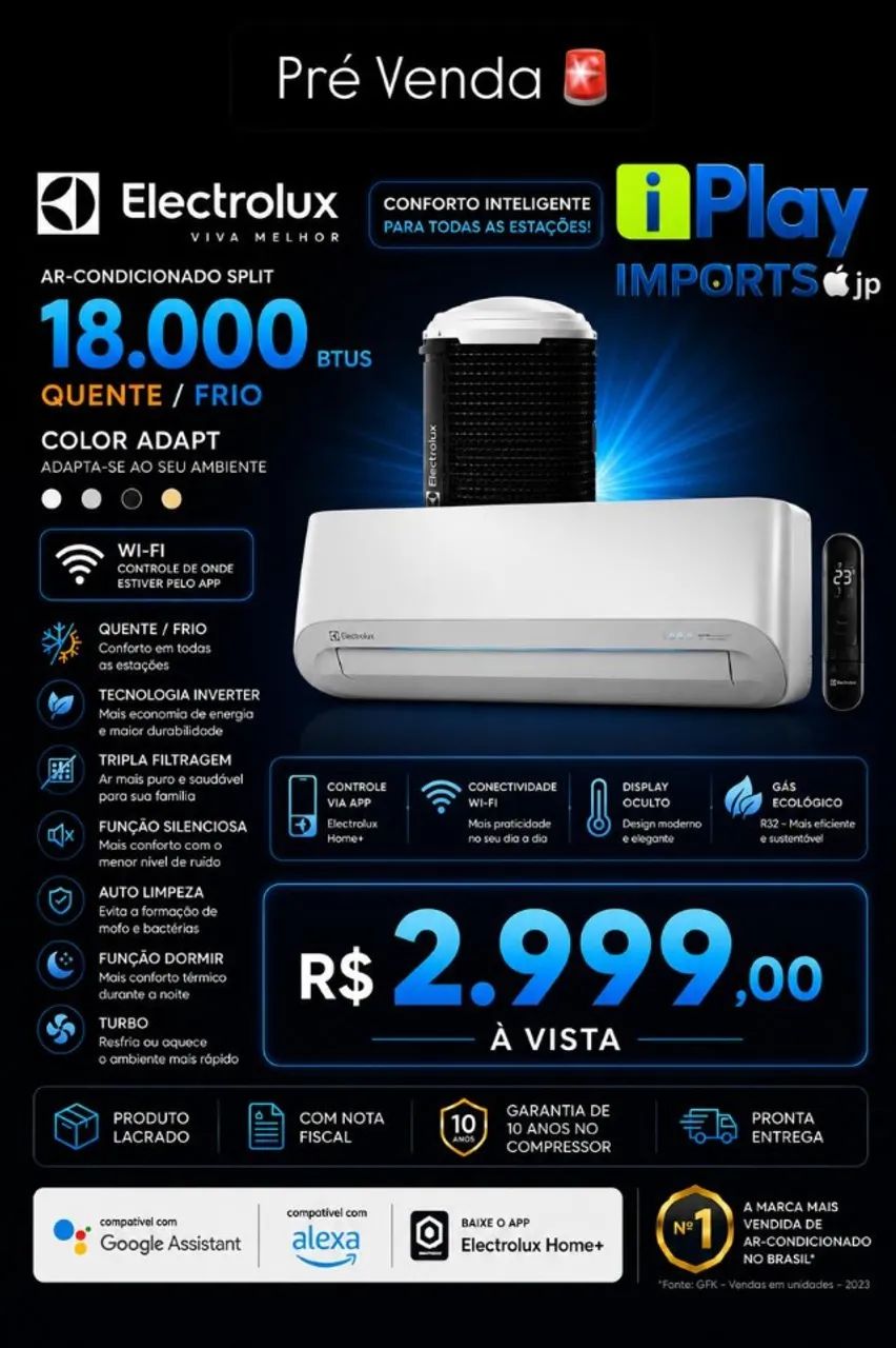 AR CONDICIONADO ELECTROLUX SPLIT 18000 btus