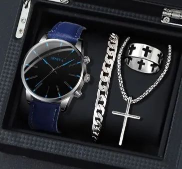 Kit Relogio Masculino Luxo + Pulseira + Corriente + Anel (Novo)  - Foto 2