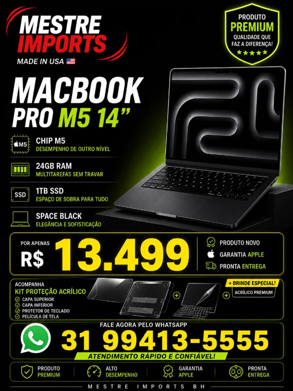 MacBook Pro M5 14 24GB 1TB Space Black Lacrado - Notebooks