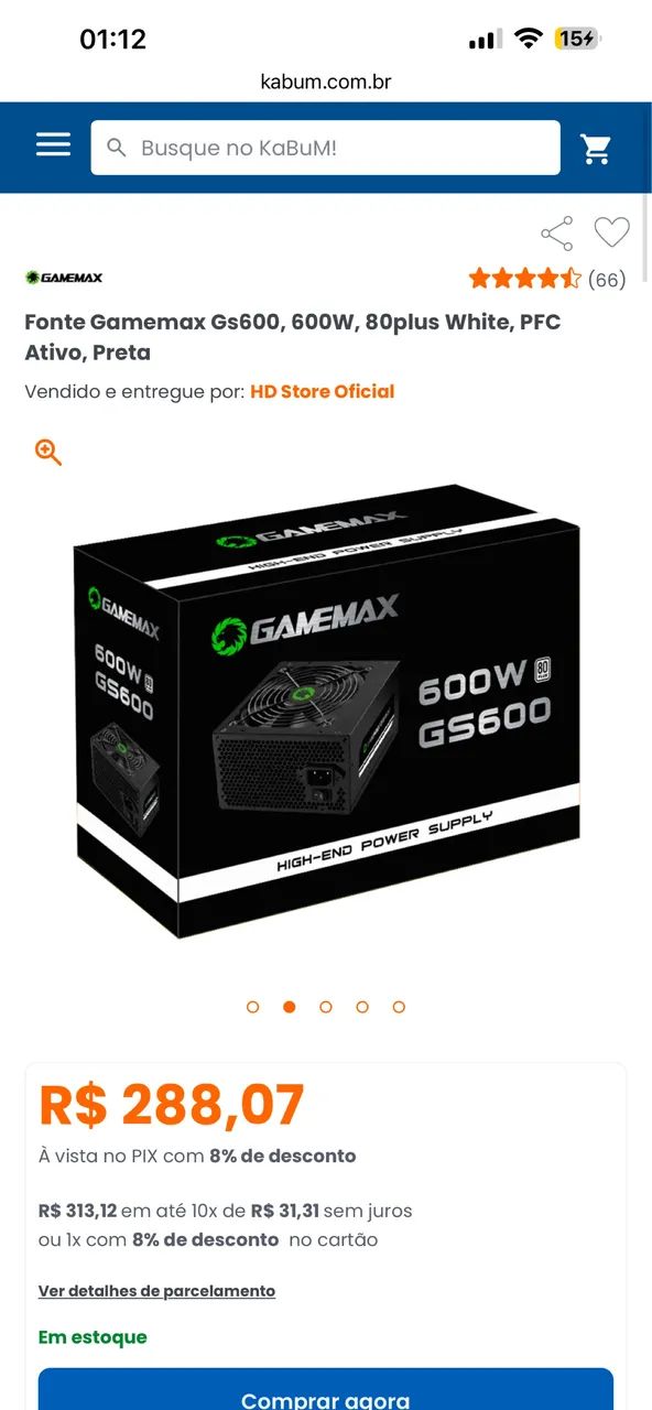 Fonte 600w gamemax gs600