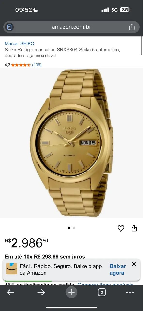 Relógio Seiko Automático Gold Pulse ORIGINAL - Foto 2